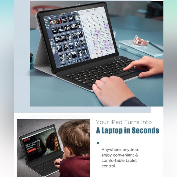 iPad Air 4th Gen 2020 10.9 Inch Trifold Tablet Cover Removable Wireless Keyboard - Picture 10 of 13